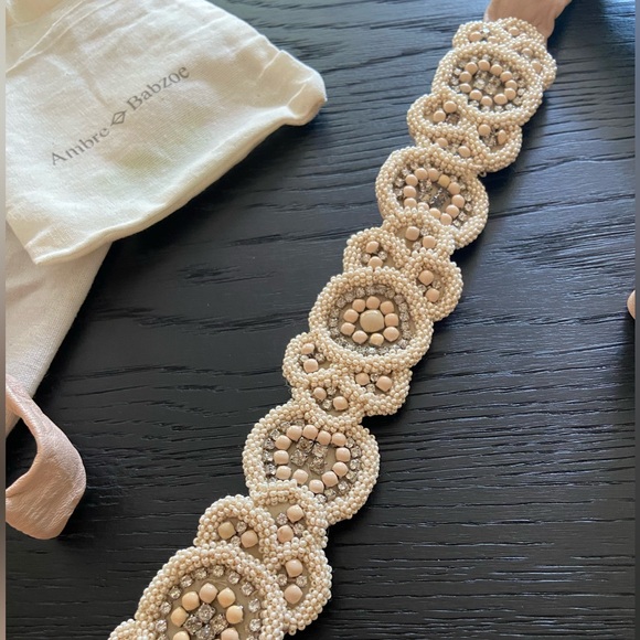 Anthropologie BHLDN Rhinestone and Pearl Leather Tie Belt - Picture 2 of 6